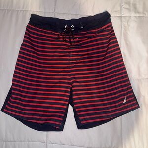 Nautica Red and Navy Blue Striped Board Shorts Size Medium